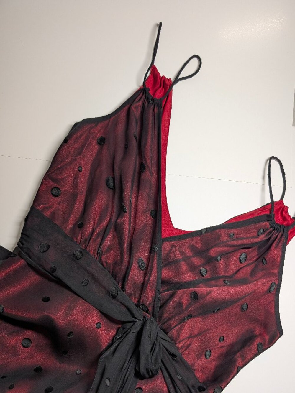 Jonathan Martin Silk A-Line Midi Dress Size 10 Black Red Polka Dots Y2K - Picture 13 of 15
